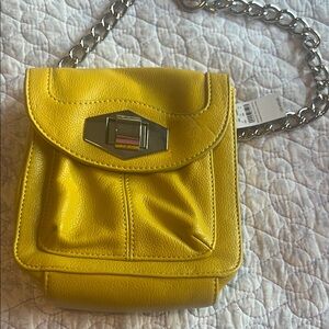 Yellow Leather Crossbody Bag with Chain Strap